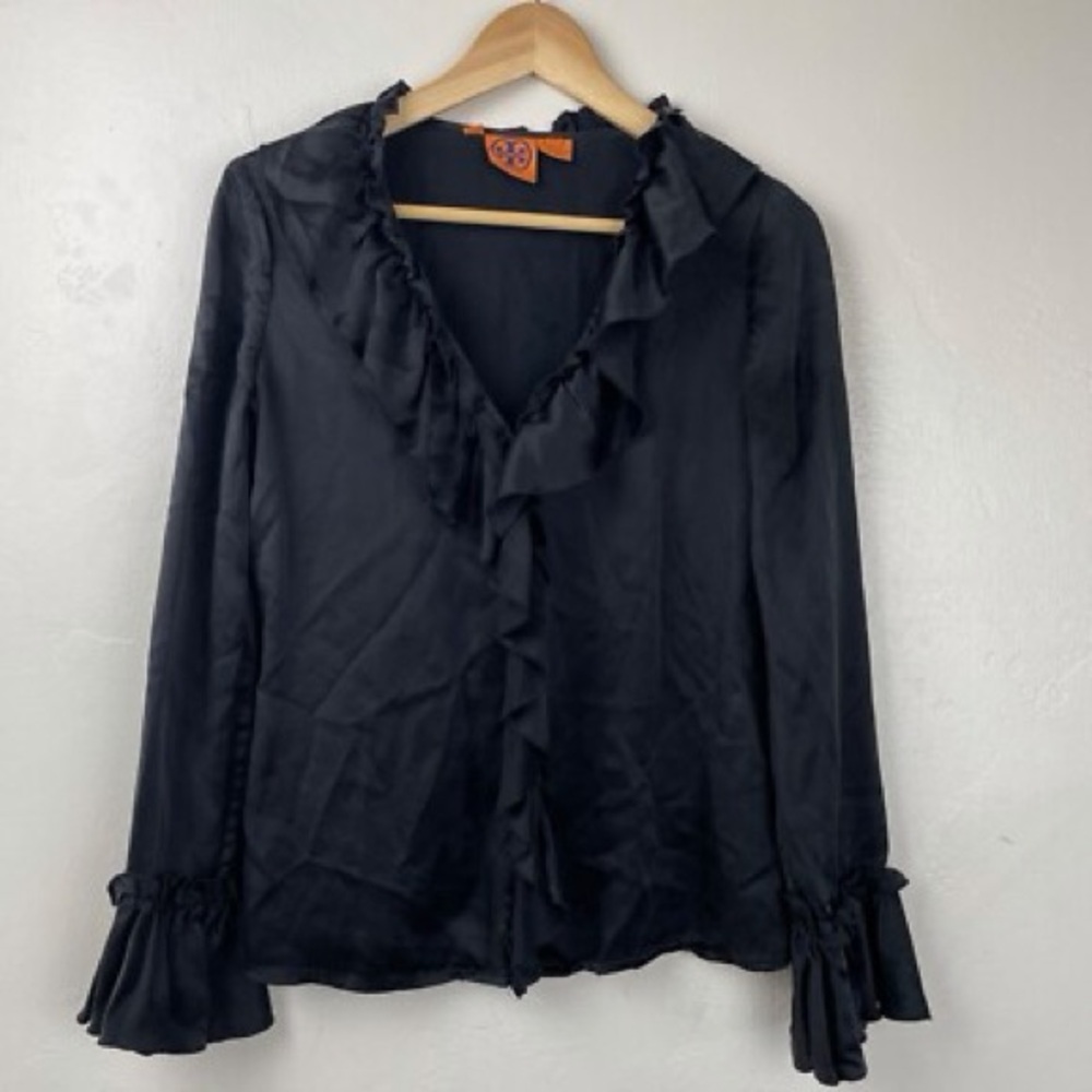 Tory Burch Silk Black Ruffled Blouse